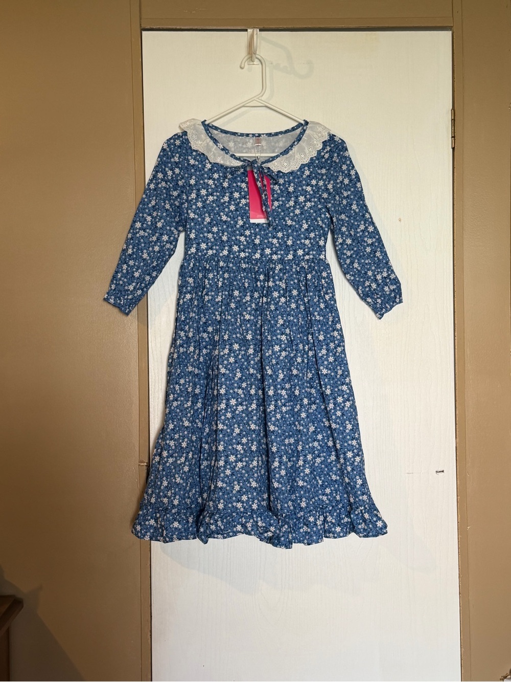 Blue Floral Lace-Collar Girls' Dress